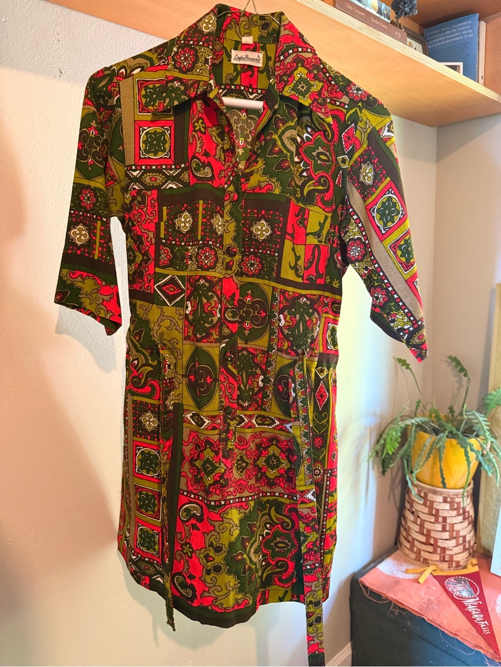 Vintage Green & Red Patchwork Mini Dress
